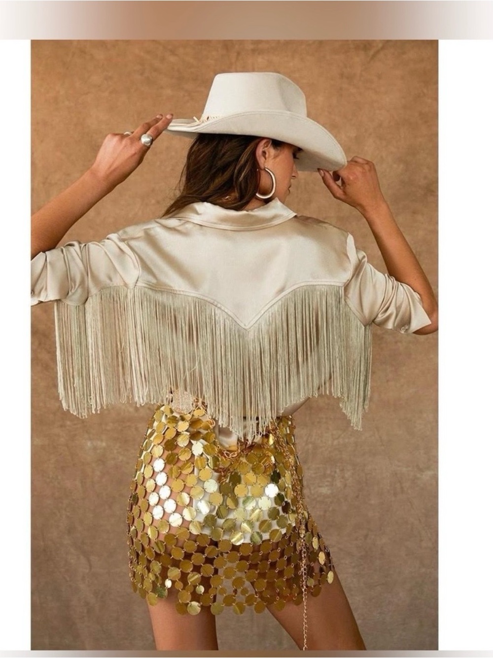 12th Tribe Chain link GOLD sequin festival skirt - Picture 3 of 5